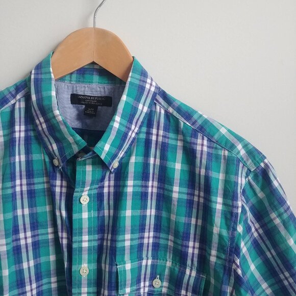 Banana Republic Men's Large short sleeve plaid button down shirt Large cotton - Picture 1 of 14